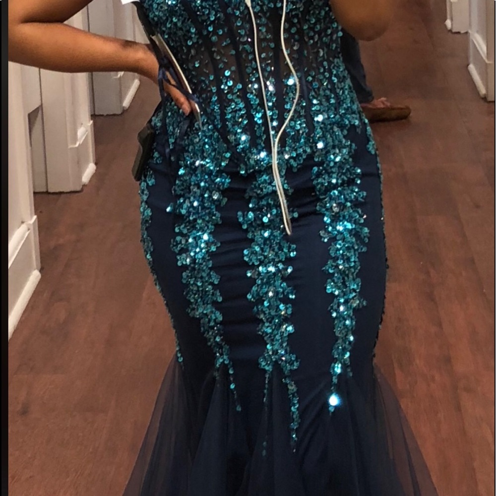 Camille La Vie Blue Corset Prom Dress Size 4 - Picture 2 of 5